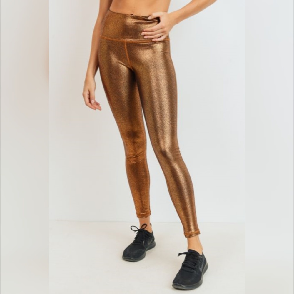 Highwaist Foil Scale Print Full Leggings - Gold - Picture 1 of 7